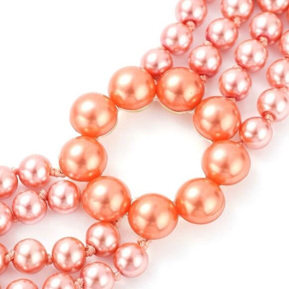 Simulated Peach Pearl Multi Row Adjustable Necklace 22-24 Inches New - Picture 3 of 5